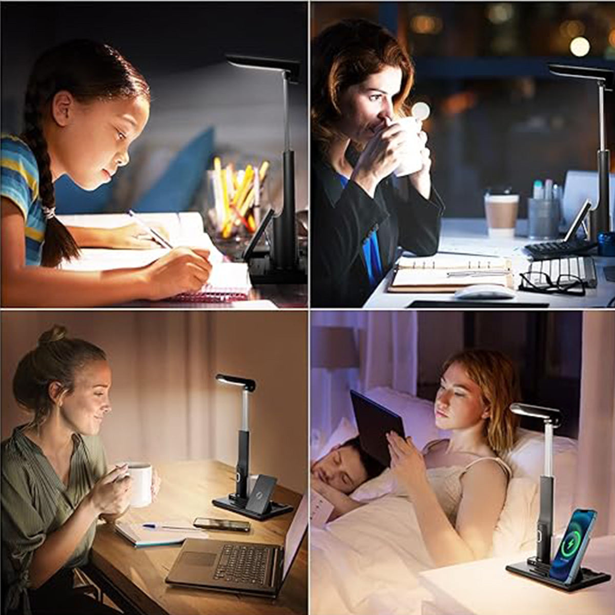 3 In 1 Multifunctional Led Desk Light  With 15W Fast Wireless Charger USB Charging Port Desk Lamp For Home Office  Desk Lamp For Android Dormitory Study Reading Lamp  Adapter Not Included